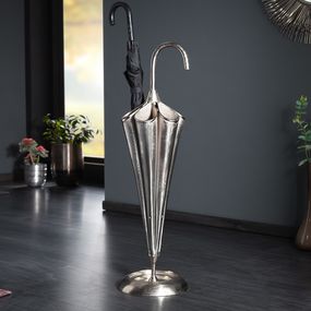 Estila Art-deco dizajnový kovový stojan na dáždniky Rociada striebornej farby v tvare dáždnika 91cm