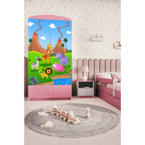 Dětská skříň Babydreams 90 cm safari růžová