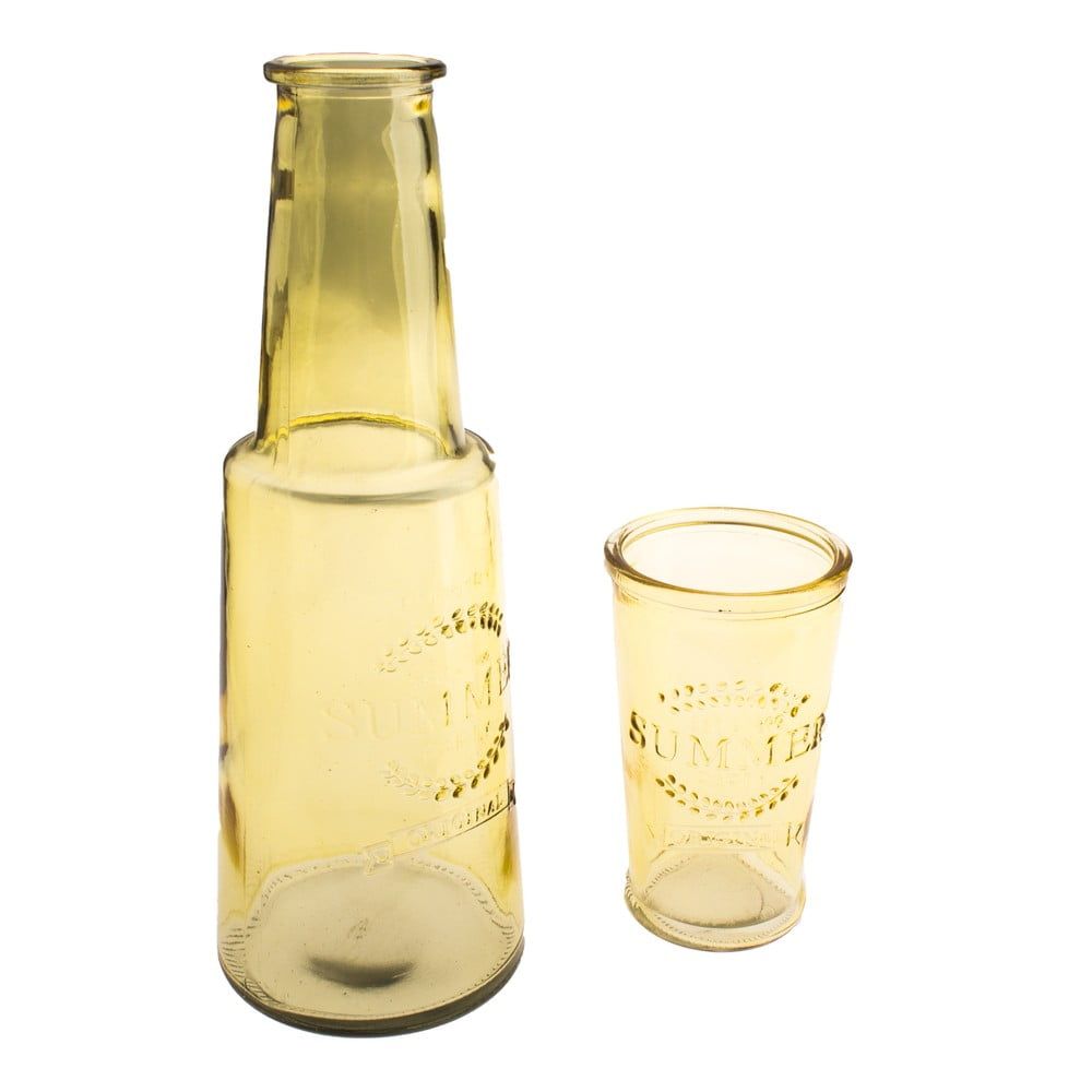 Žltá sklenená karafa s pohárom, 800 ml