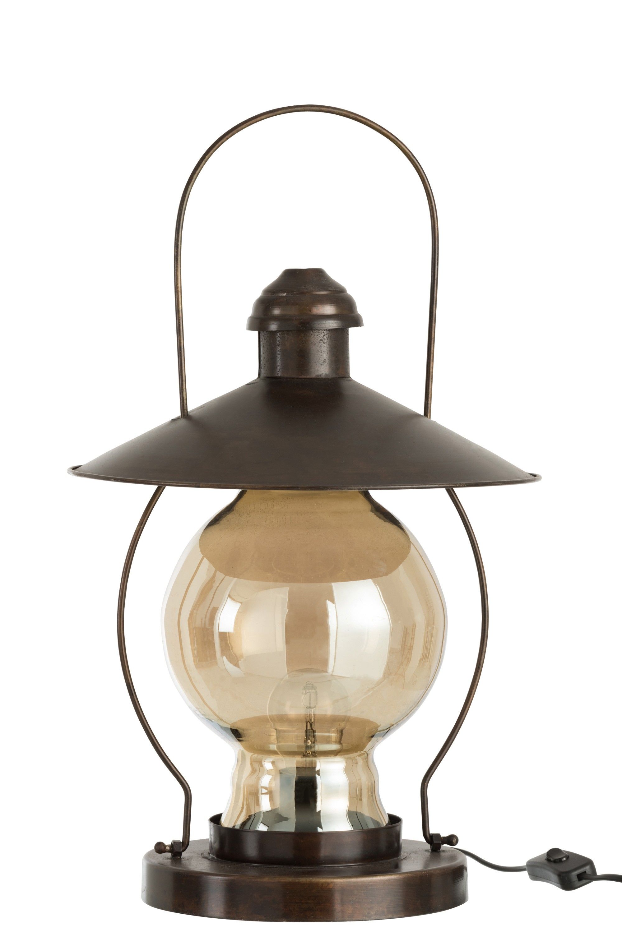Hnedá antik kovová stolná retro lampa Camping lantern - 30*30*53cm
