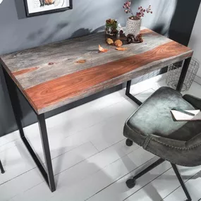 Estila Industriálny písací stôl Elements z masívneho palisandrového dreva s čiernou kovovou konštrukciou 118cm