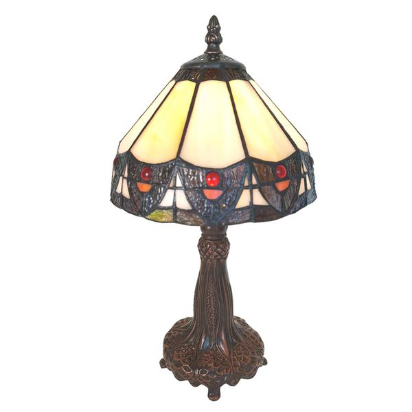 Clayre&Eef Stolová lampa 5LL-6108, štýl Tiffany, Obývacia izba / jedáleň, polyrezín, sklo, E14, 25W, K: 34cm