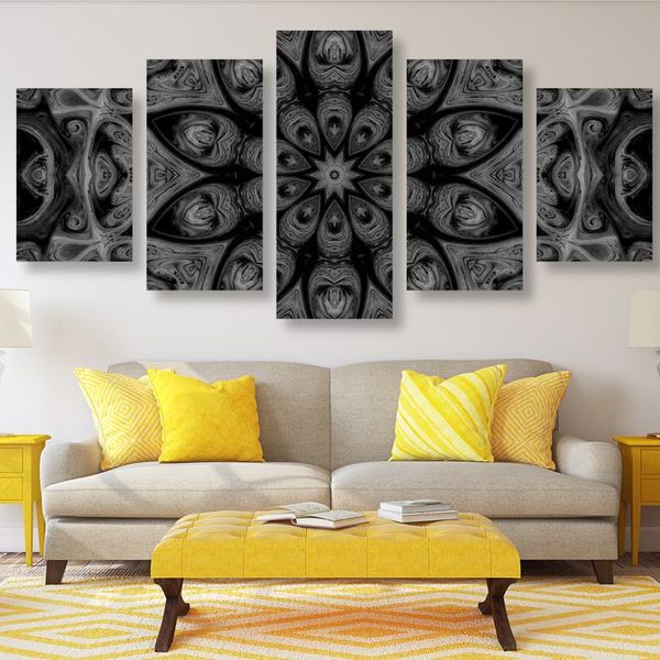 5-dielny obraz hypnotická Mandala v čiernobielom prevedení - 200x100