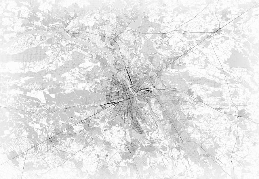 Warszawa - mapa w odcieniach szarości - fototapeta FXL3336