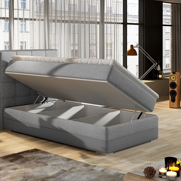 Čalúnená jednolôžková posteľ Alessandra 90 L - svetlomodrá / sivá