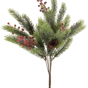 Umelá vianočná vetva s ihličím a bobuľami, 39 cm
