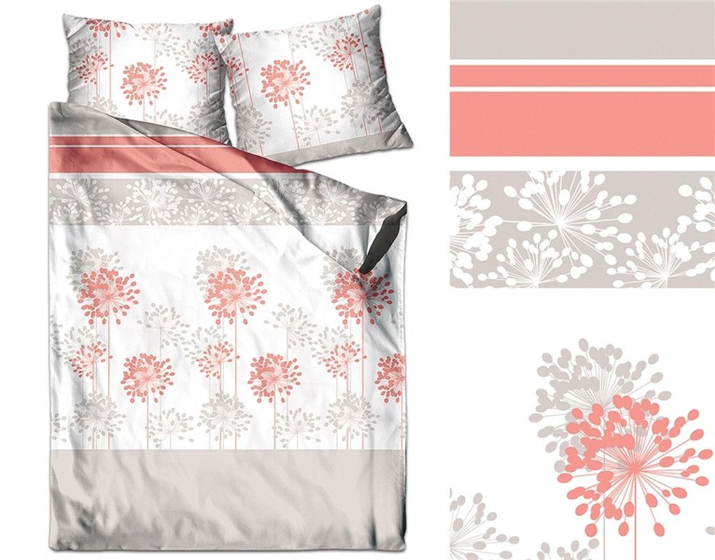 DomTextilu Biele posteľné obliečky s motívom oranžových kvetov 2 časti: 1ks 140 cmx200 + 1ks 70 cmx80 Korálová 32753-163160