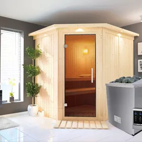 Interiérová finská sauna 196x170 cm s pecou 9 kW Dekorhome