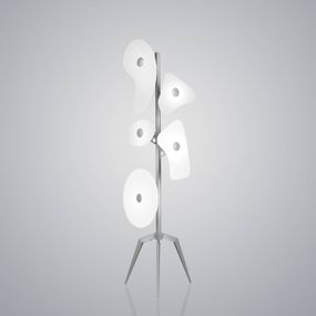 Foscarini Orbital stojacia lampa sklo biela, Obývacia izba / jedáleň, segrafované sklo, lakovaný kov, plech, E14, 40W, K: 170cm