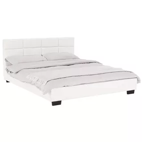 Kondela Manželská posteľ s roštom, 160x200, biela ekokoža, MIKEL