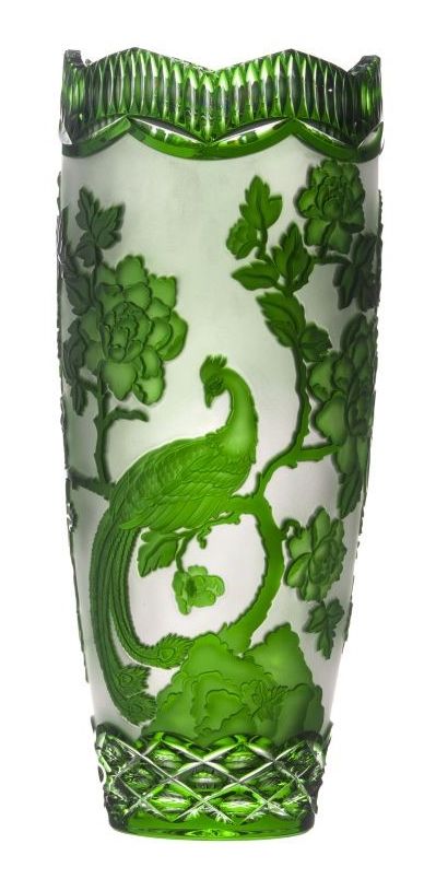 Krištáľová váza Páv, farba zelená, výška 400 mm