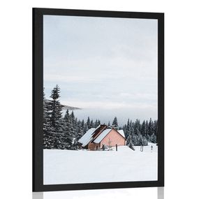 Plagát chalúpka v zasneženej prírode - 60x90 black