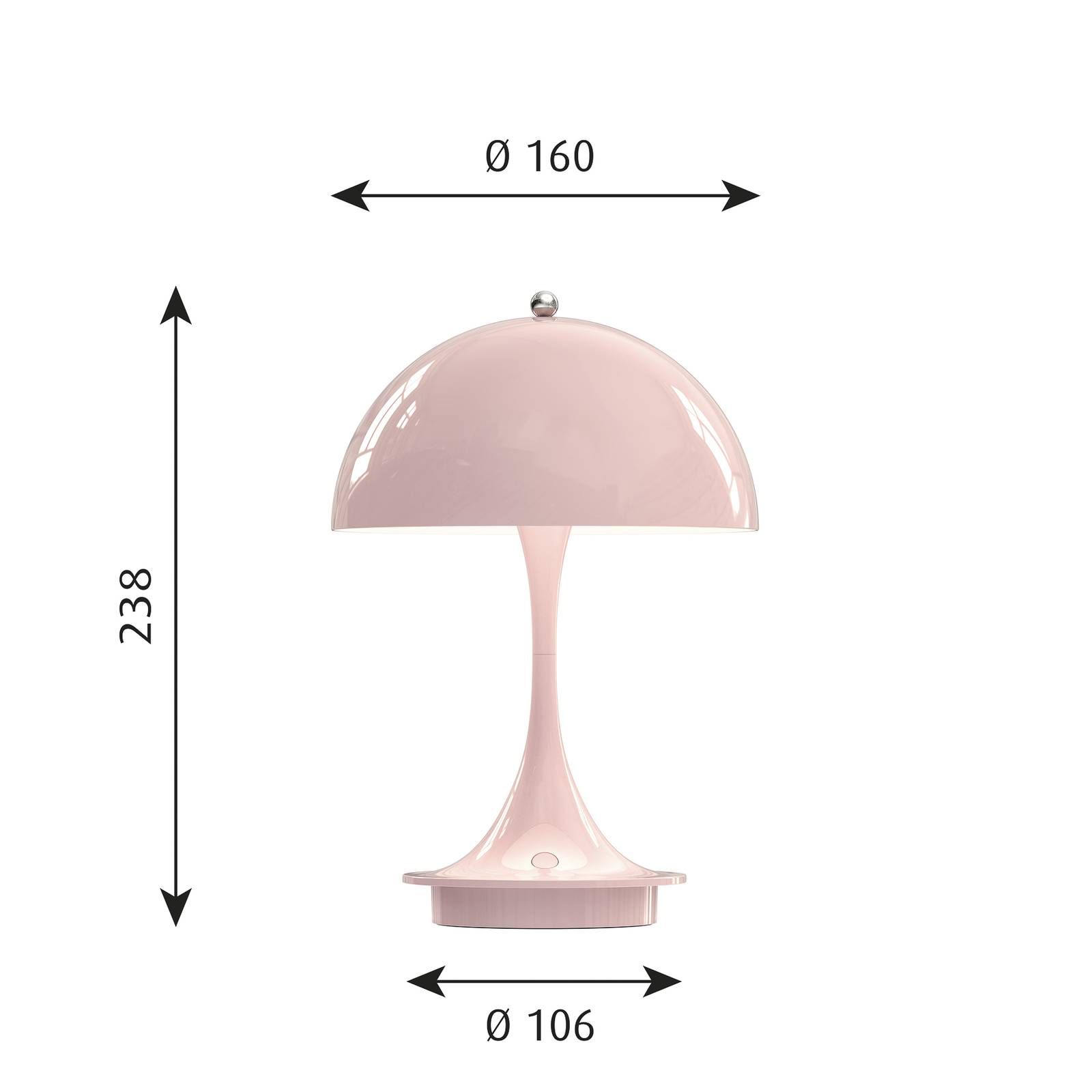 Louis Poulsen Panthella Portable V2 LED ružová, Obývacia izba / jedáleň, hliník, kov, 2.5W, K: 23.8cm