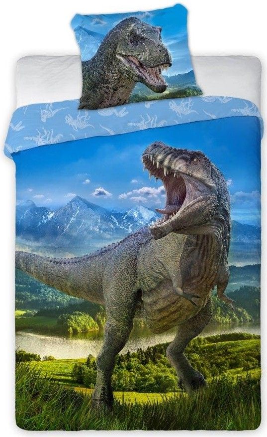 DomTextilu Bavlnené obojstranné posteľné obliečky s dinosaurom 2 časti: 1ks 140 cmx200 + obliečka 70 cmx90 Modrá 62369-237089