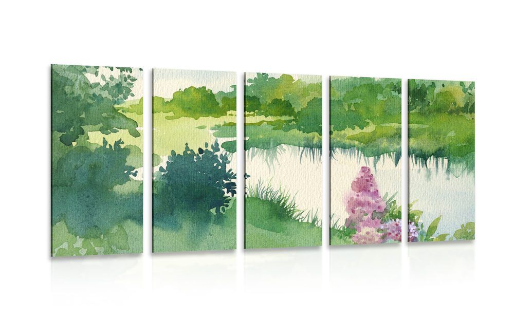 5-dielny obraz akvarelová zelená oáza