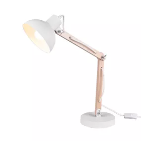 Trio Lighting Stolová lampa Kimi, biela, Pracovňa / Kancelária, kov, drevo, E27, 42W, P: 16 cm, K: 50cm