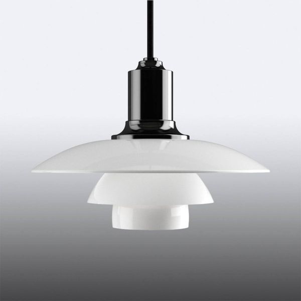 Louis Poulsen PH 2/1 sklenená závesná lampa čierna, Obývacia izba / jedáleň, hliník, sklo, E14, 40W, K: 14cm