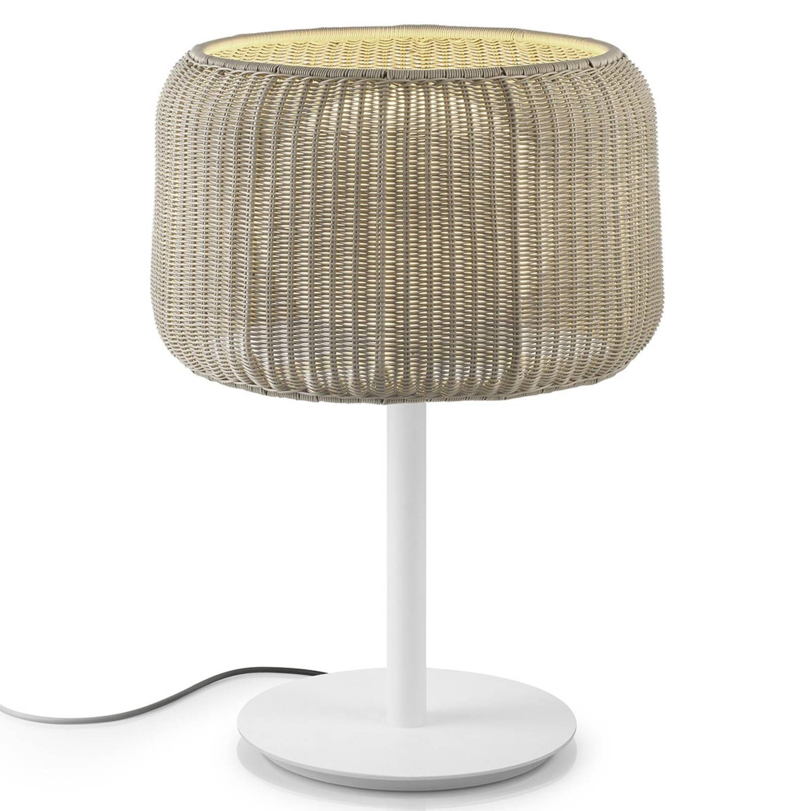 Bover Fora M – vonkajšia stolná lampa biela-béžová, hliník, ušľachtilá oceľ, polyetylén, umelé vlákno, E27, 22W, K: 70cm