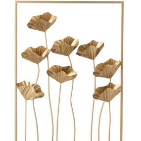 Zlatá nástenná dekorácia / obraz kvety Flowers - 51 * 10 * 68cm