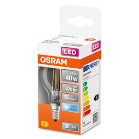 OSRAM LED kvapka E14 4W Classic P 4 000K číra, E14, 4W, Energialuokka: E, P: 7.7 cm