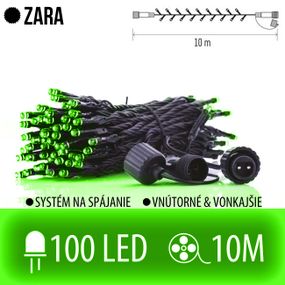 ZARA spojovateľná LED svetelná reťaz vonkajšia - 100LED - 10M Zelená