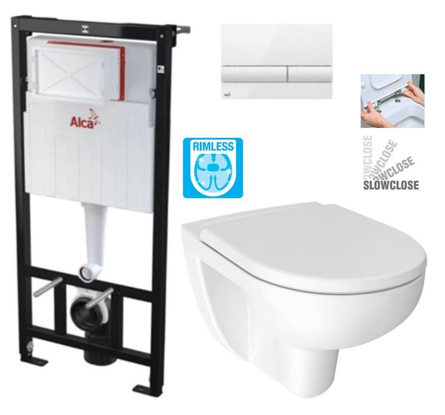 ALCADRAIN Sádromodul - predstenový inštalačný systém s bielym tlačidlom M1710 + WC JIKA LYRA PLUS RIMLESS + SEDADLO duraplastu SLOWCLOSE AM101/1120 M1710 LY2