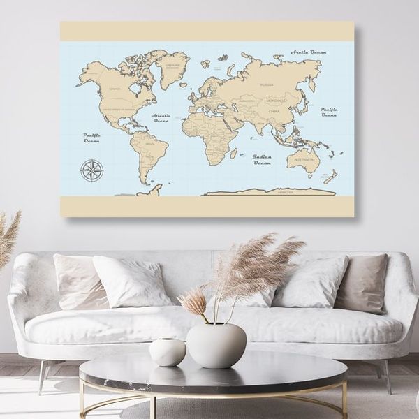 Obraz na korku mapa sveta s béžovým okrajom - 90x60  wooden