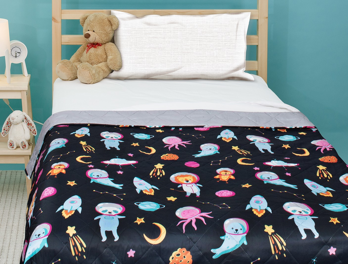 Detský prehoz na posteľ Zvieratká vo vesmíre, 170x210 cm