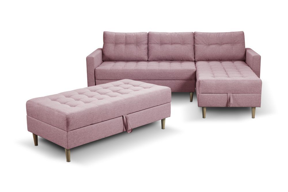 Furniture Sobczak Rohová sedacia súprava Pires s taburetom - Růžová
