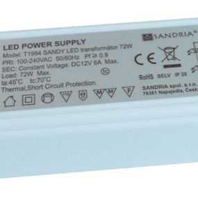 LED transformátor SANDRIA T1994 72W 12V DC