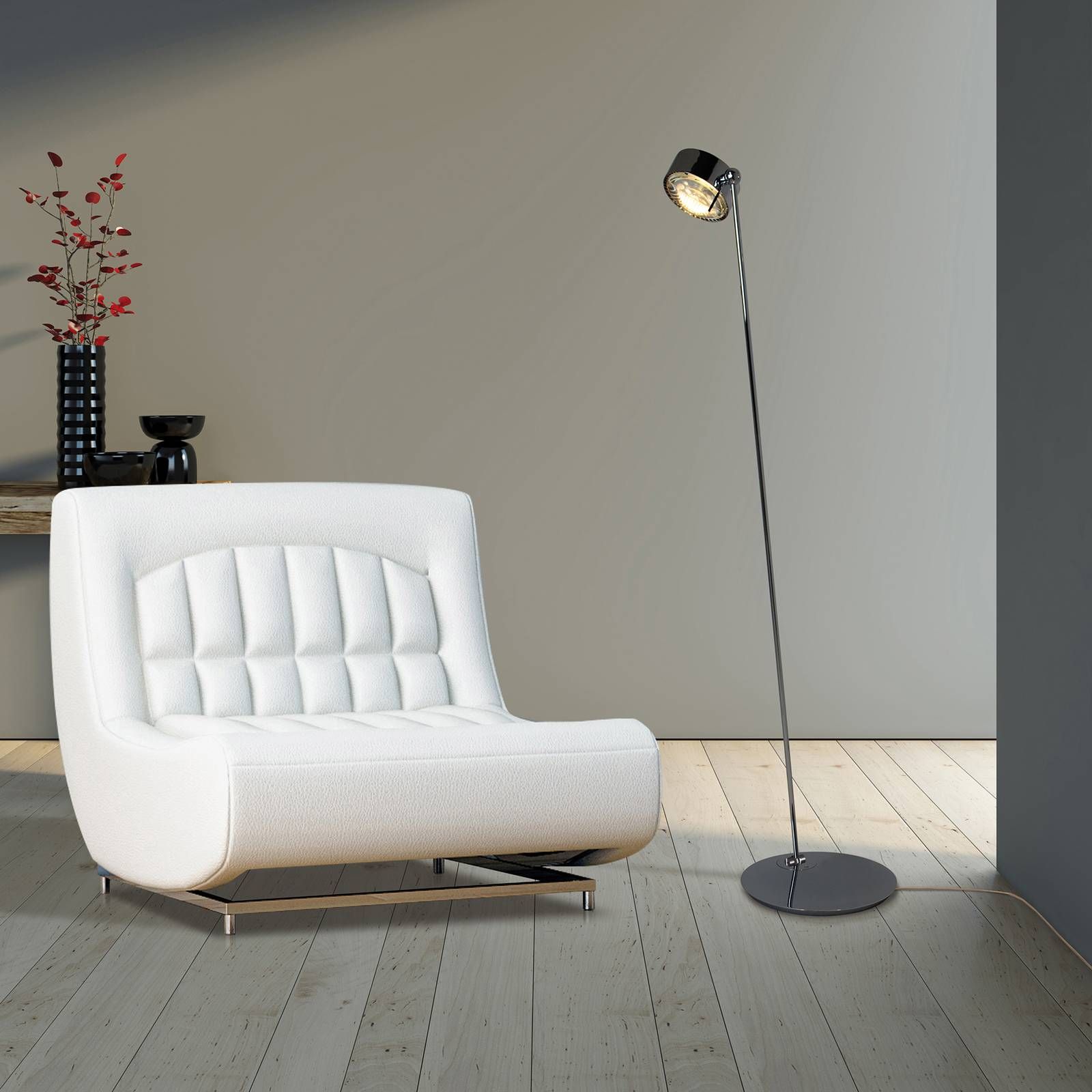 Top Light Puk Maxx Floor Mini LED matná/číra, čierna matná, Obývacia izba / jedáleň, hliník, zinok, sklo, 10W, K: 125cm