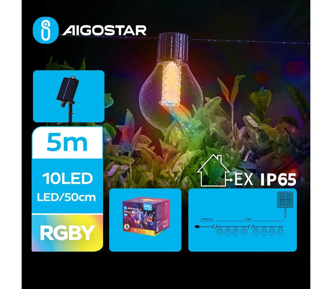 Aigostar - LED Solárna dekoračná reťaz 10xLED/8 funkcií 5,5m IP65 multicolor