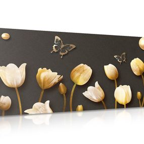 Obraz tulipány so zlatým motívom - 120x60