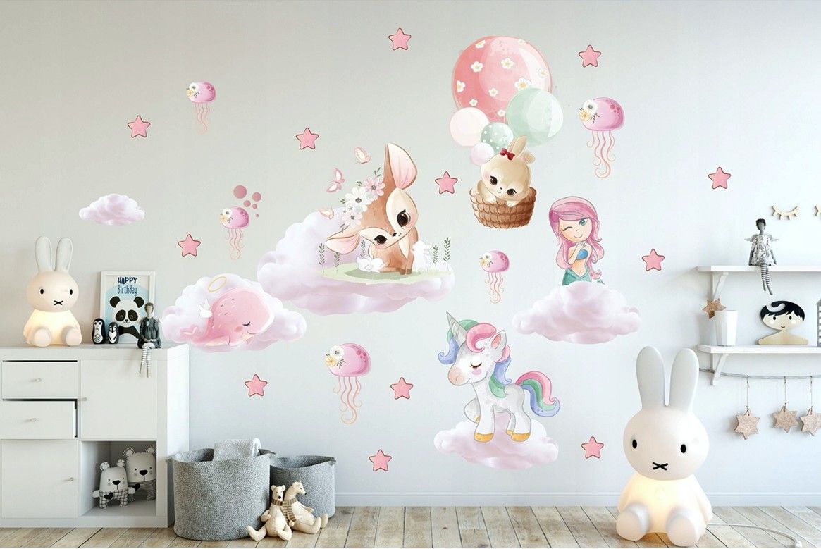 DomTextilu Fantasy detská nálepka na stenu pre dievčatká s rozprávkovými postavičkami 100x200 100 x 200 cm 66971-240844  