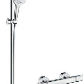 HansGrohe Croma Select E - Sprchová súprava Vario s termostatom, 3 prúdy, sprchová tyč 650 mm, biela/chróm 27081400