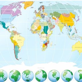 Obrazová fototapety na stenu štvordielna FT 1454 mapa sveta 360 x 270 cm