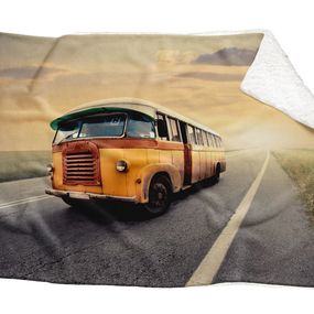 Deka Retro autobus  (Rozmer: 150 x 120 cm, Podšitie baránkom: ÁNO)