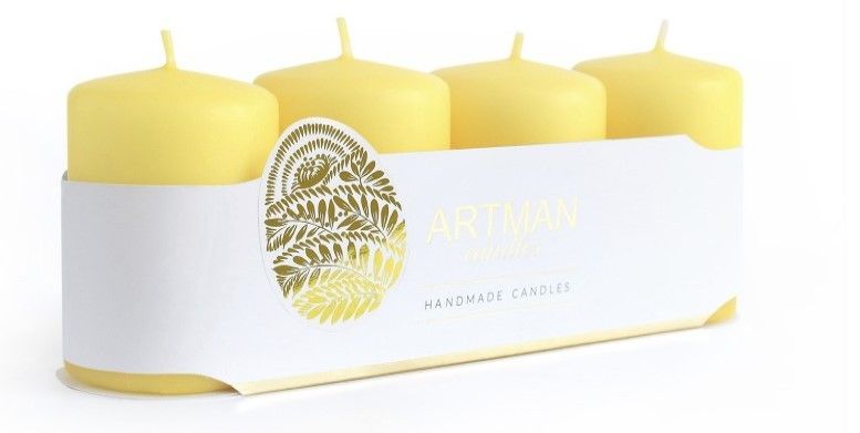 Sada 4 svíček ARTMAN 6x9 cm žlutá