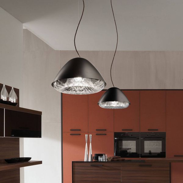 Vistosi Závesná lampa Kira SP P E27 krištáľové sklo čierna, Obývacia izba / jedáleň, kov, krištáľ, E27, 77W, K: 20cm