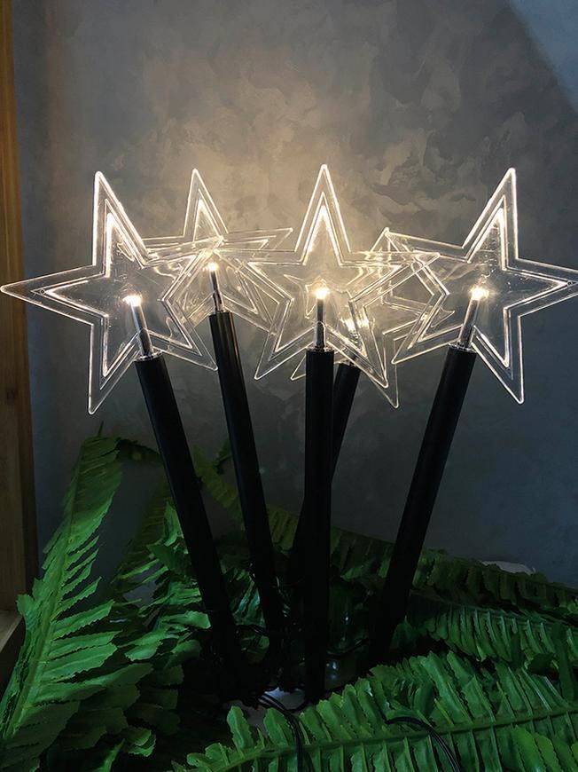 Reťaz MagicHome Vianoce 5 Star, LED, teplá biela, jednoduché svietenie, časovač, hviezdy, 3xAA, IP44, exteriér, osvetlenie