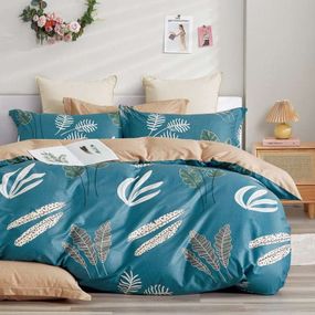 DomTextilu Moderné tyrkysové posteľné obliečky s prírodným motívom 4 časti: 1ks 160 cmx200 + 2ks 70 cmx80 + plachta Tyrkysová 38521-182408