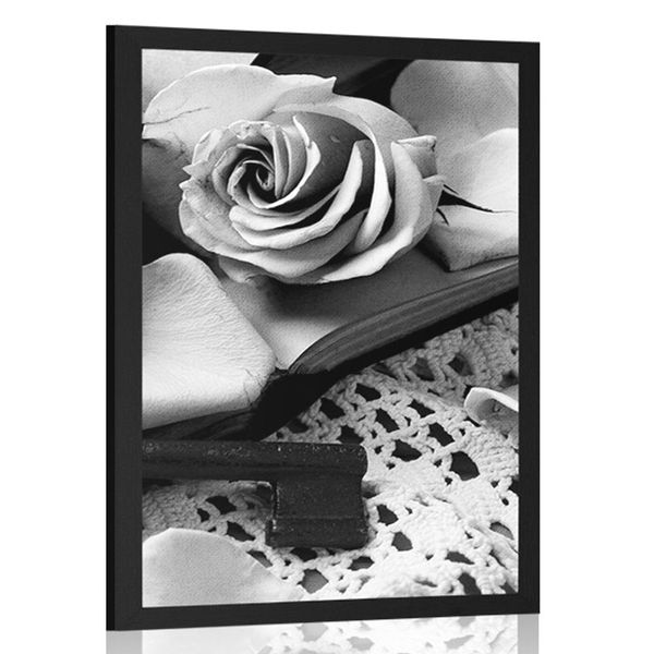 Plagát čiernobiele vintage zátišie s kľúčikom - 20x30 white