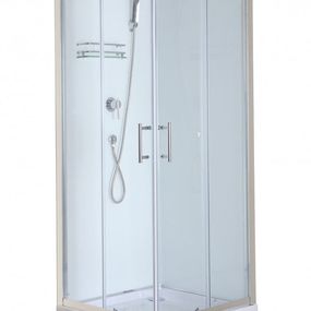 Sprchový box LIZA WHITE, štvorcový, 90 x 90, profil chróm, sklo transparent, zadné biele, vanička, bez striešky