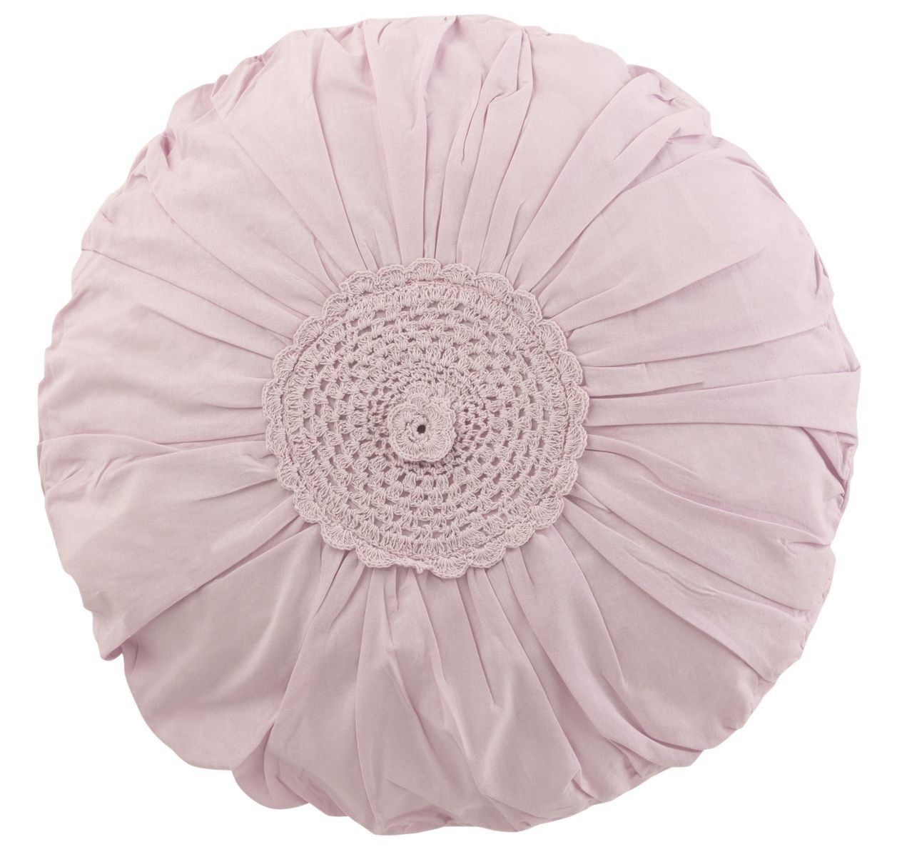Ružový bavlnený okrúhly vankúš s čipkou Lace pink - Ø 39*12cm