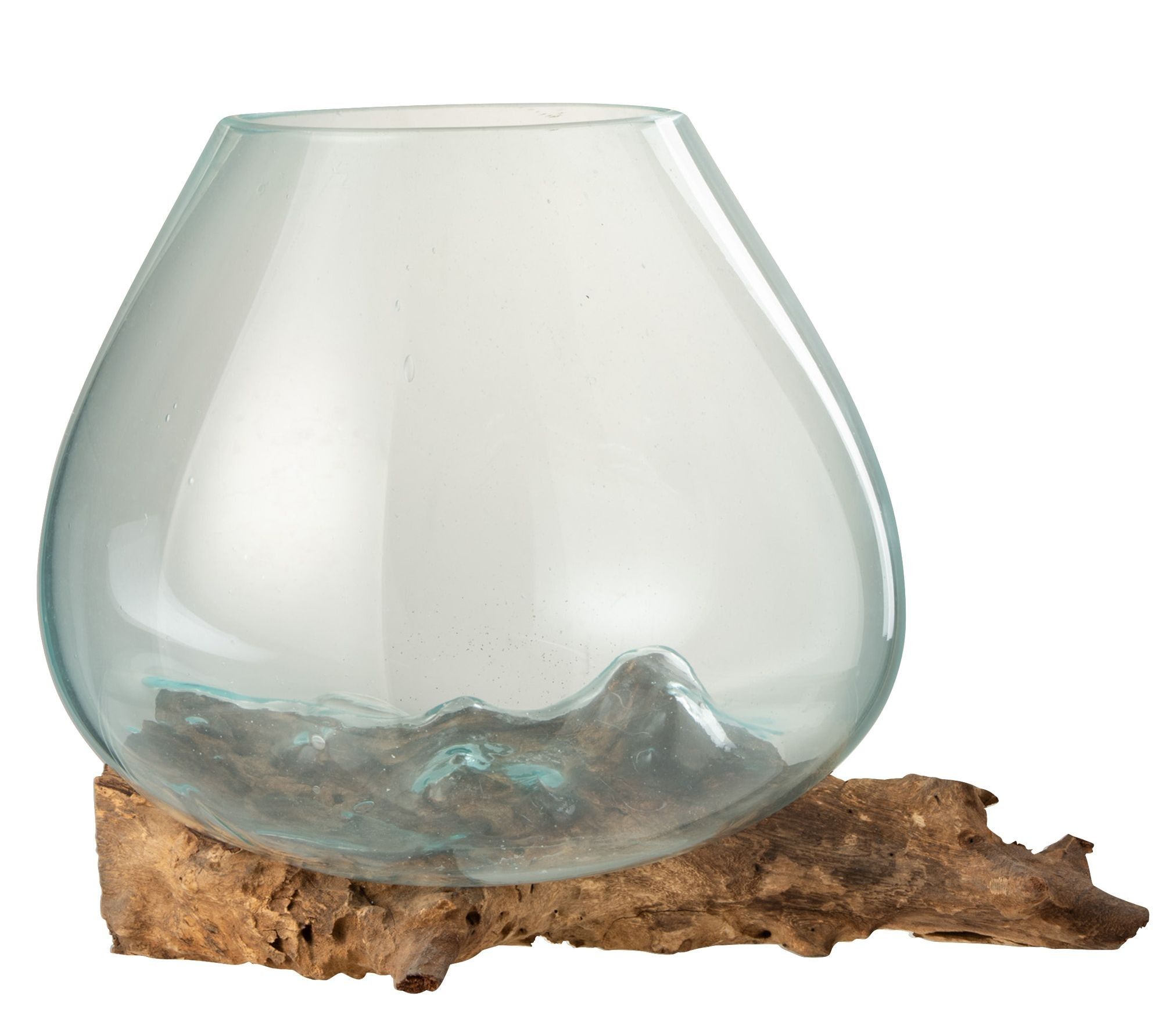 Váza z recyklovaného skla na dreve Gamal XL - 33,5 * 28 * 24,5 cm