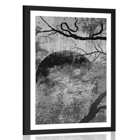 Plagát s paspartou surrealistické stromy v čiernobielom prevedení - 60x90 black