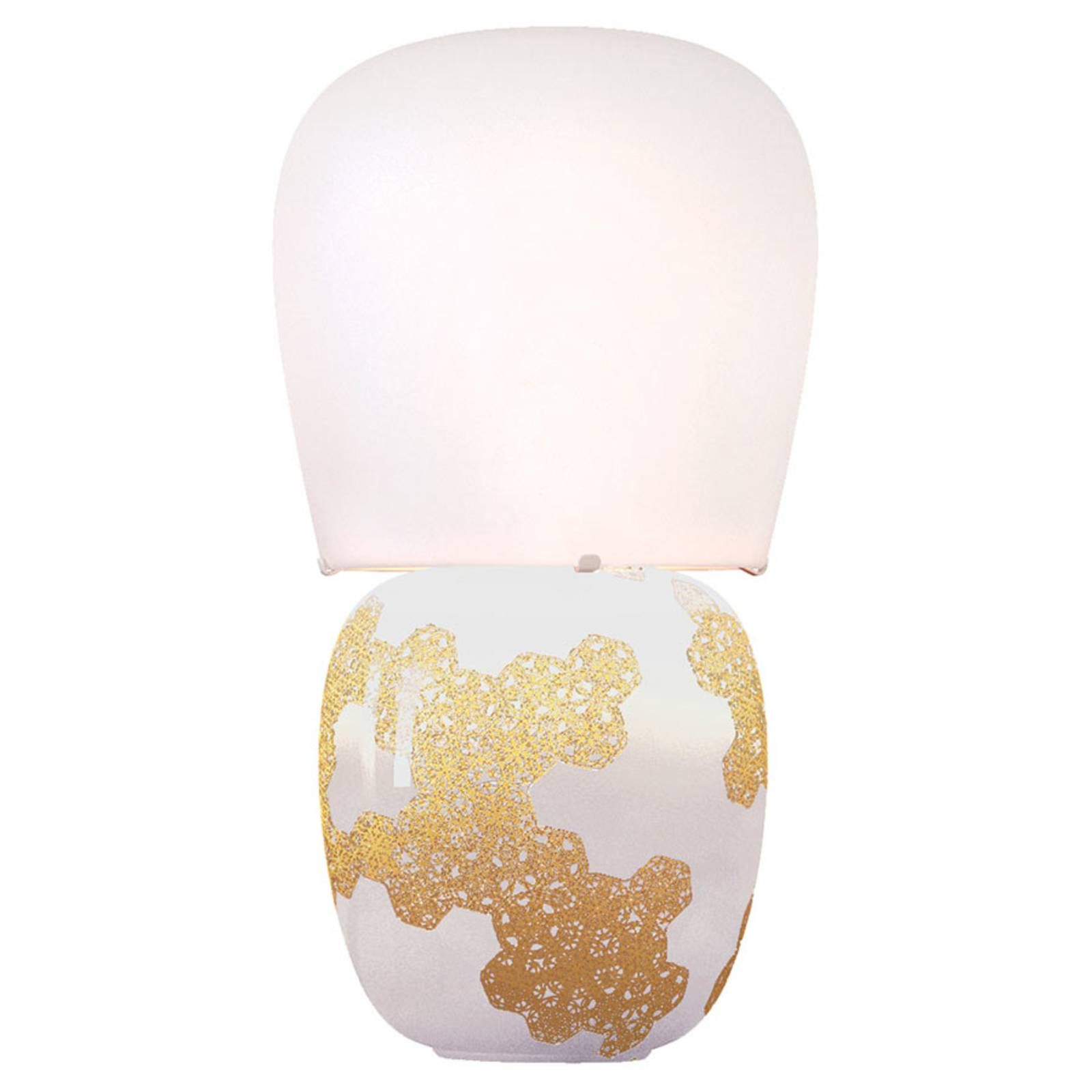 Kundalini Hive – keramická stolná lampa, biela, Obývacia izba / jedáleň, keramika, sklo, E27, 30W, K: 47cm