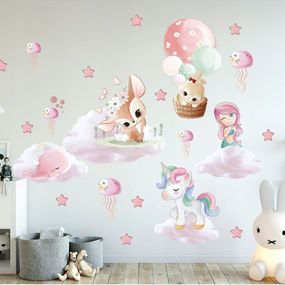DomTextilu Fantasy detská nálepka na stenu pre dievčatká s rozprávkovými postavičkami 100x200 100 x 200 cm 66971-240844  