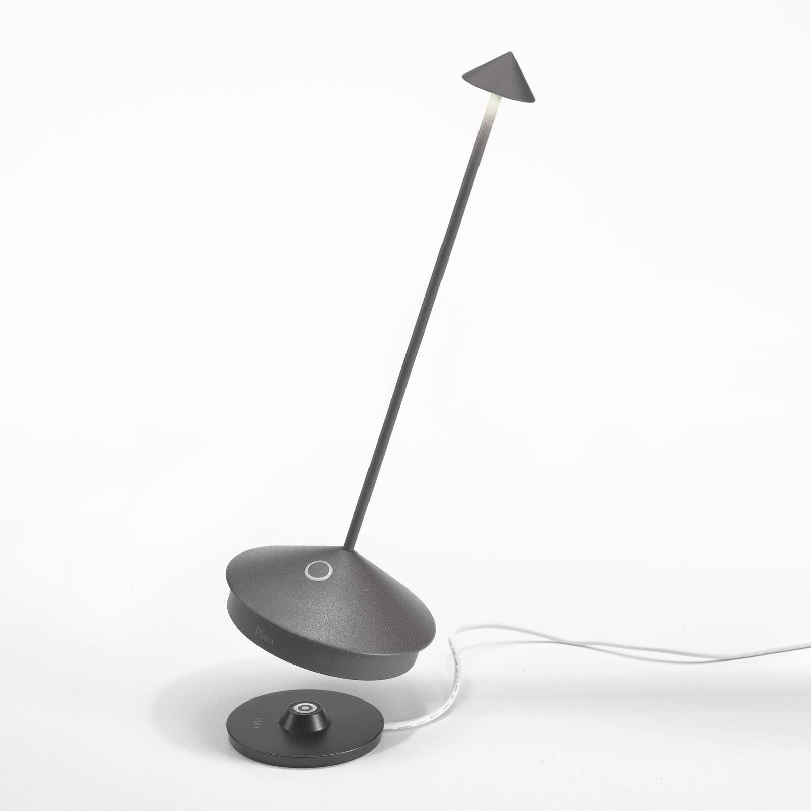 Zafferano Pina stolová lampa na batérie IP54 sivá, Obývacia izba / jedáleň, hliník, polykarbonát, 2W, K: 29cm