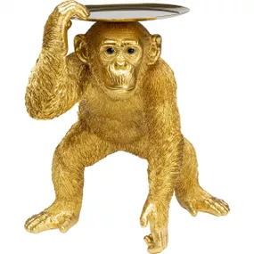 KARE Design Soška Šimpanz s podnosem - zlatá, 52cm